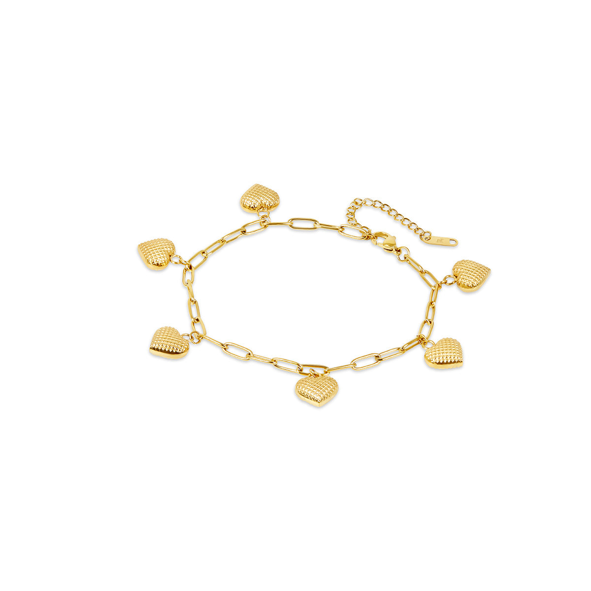 Textured Heart Pendant Anklet - Golden